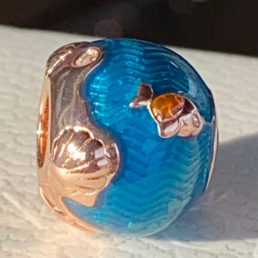 Pandora Rose Shimmering Ocean Waves & Fish Charm